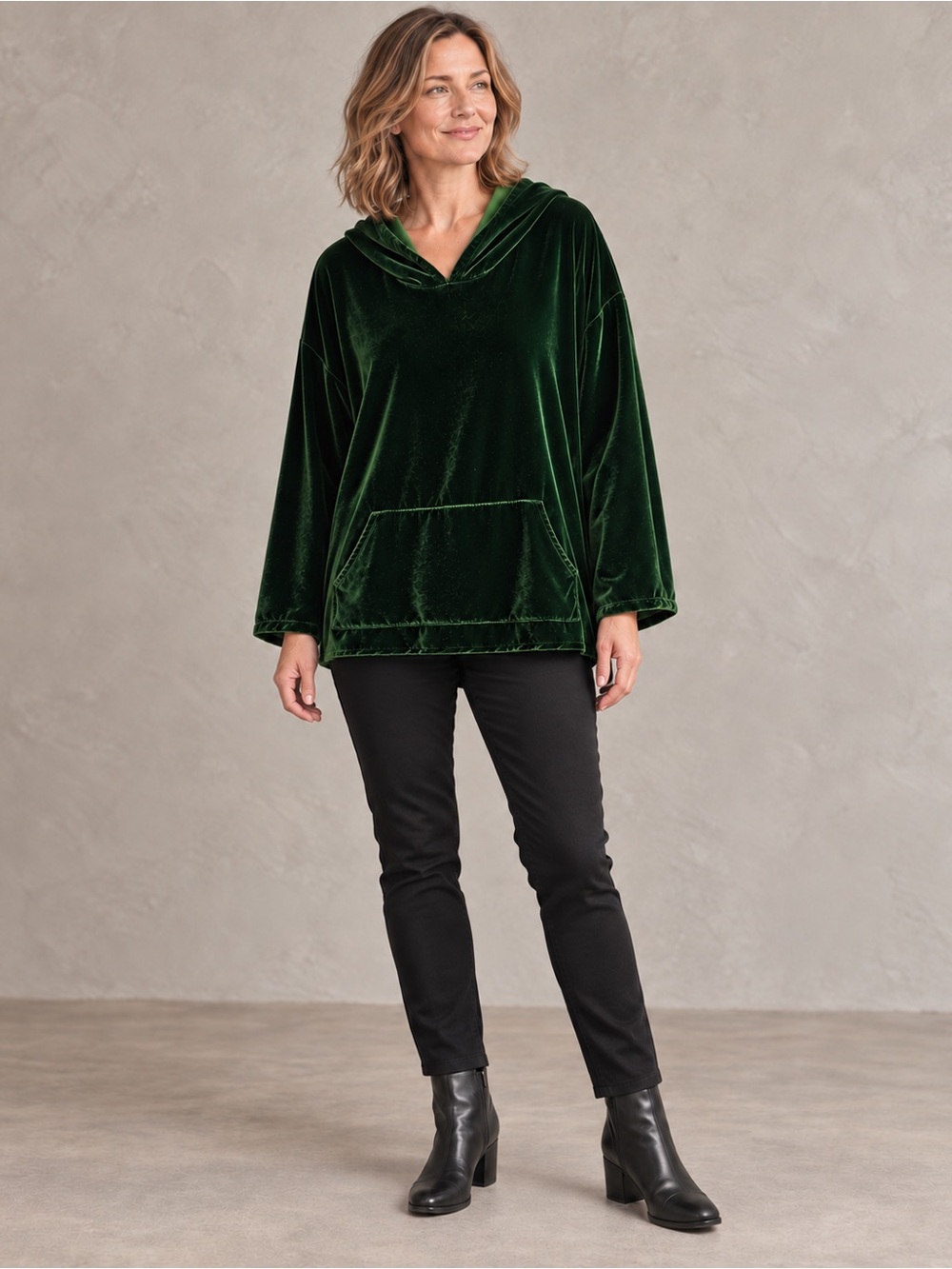 Bryn Walker Silk Blend Velvet Oversized Hoodie Tunic XL Lagenlook USA